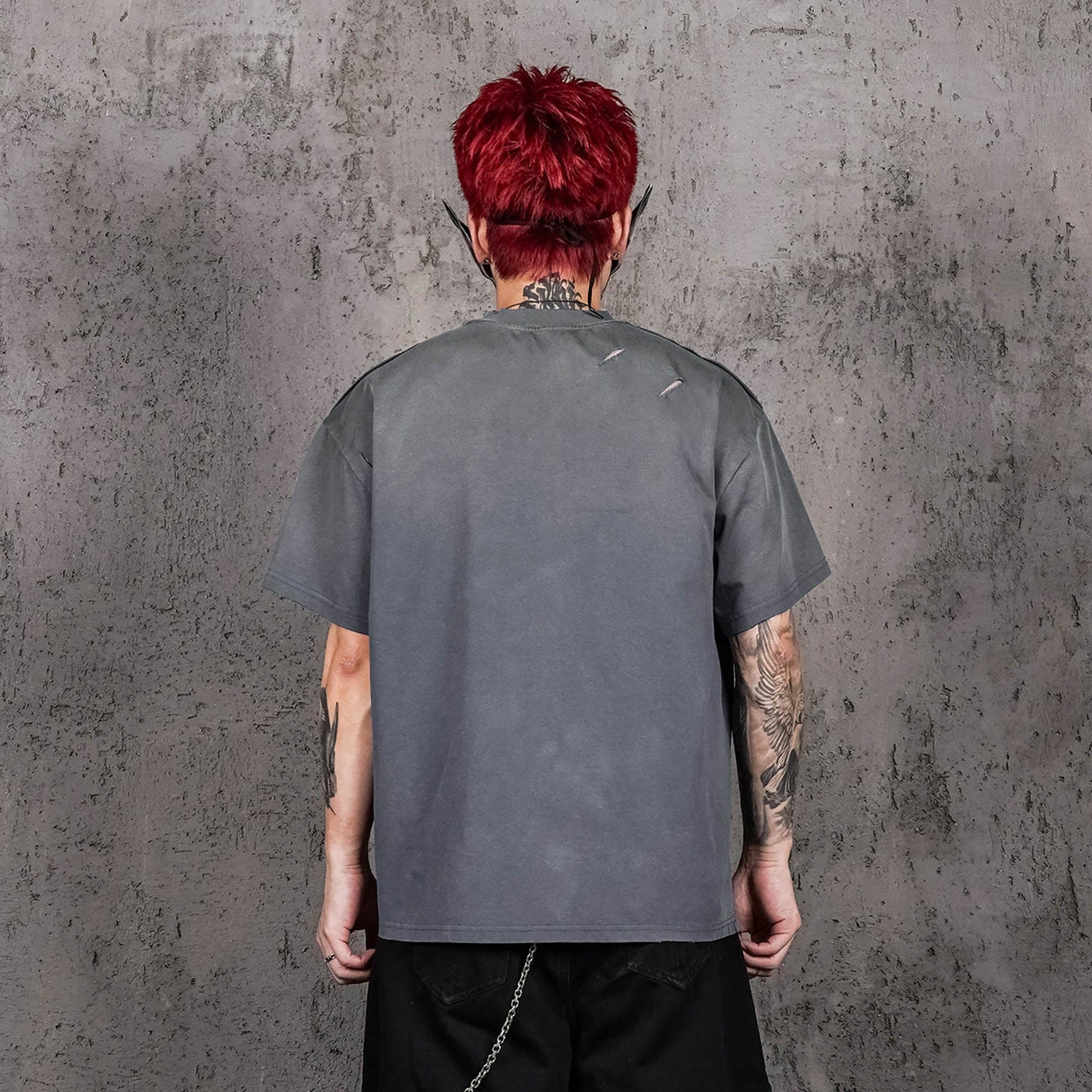 Washed Ripped Gradient T-Shirt Blue