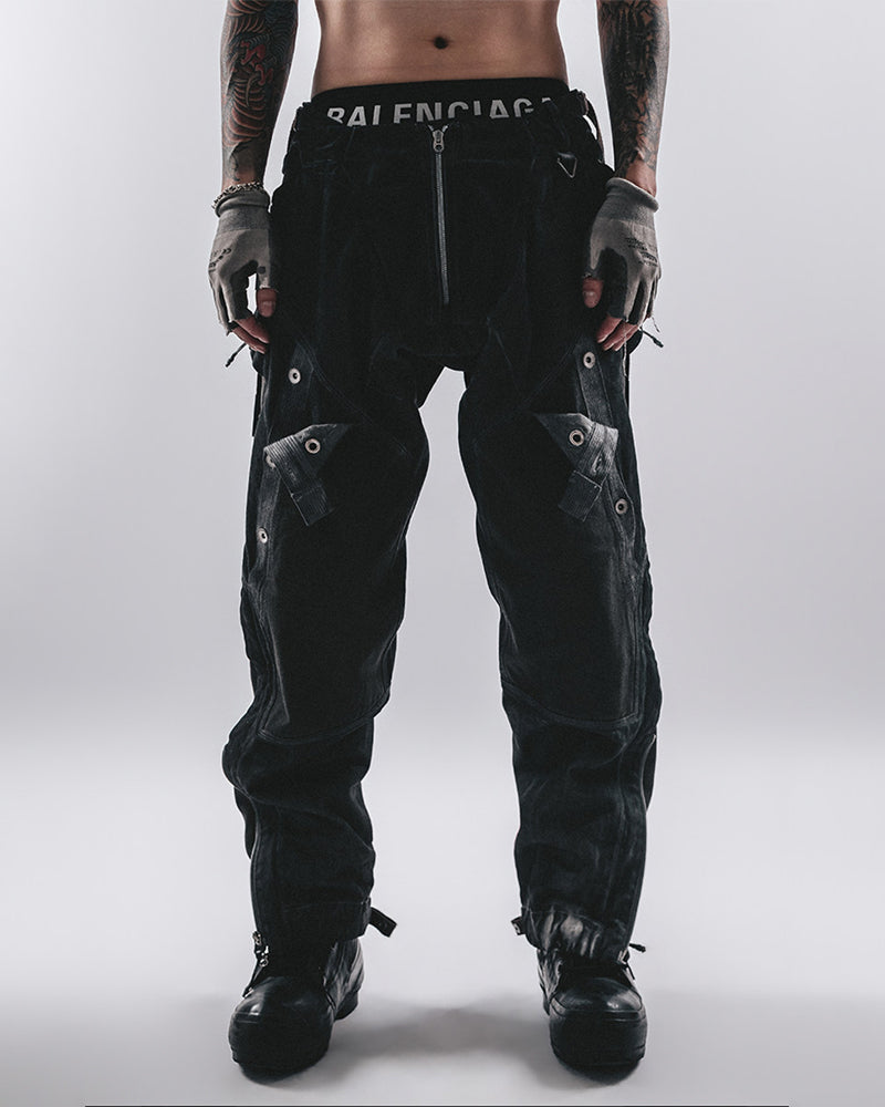 Dystopian Shadow-Wash Tactical Cargo Pants
