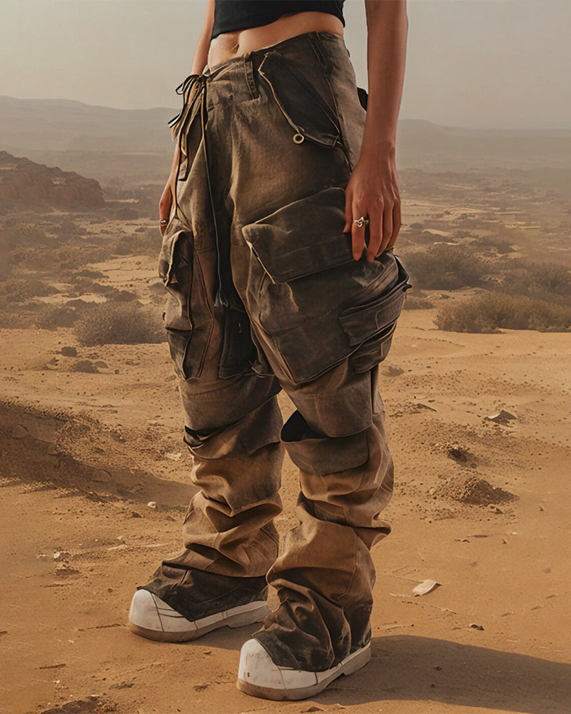Washed Vintage Spliced Workwear Cargo Pants