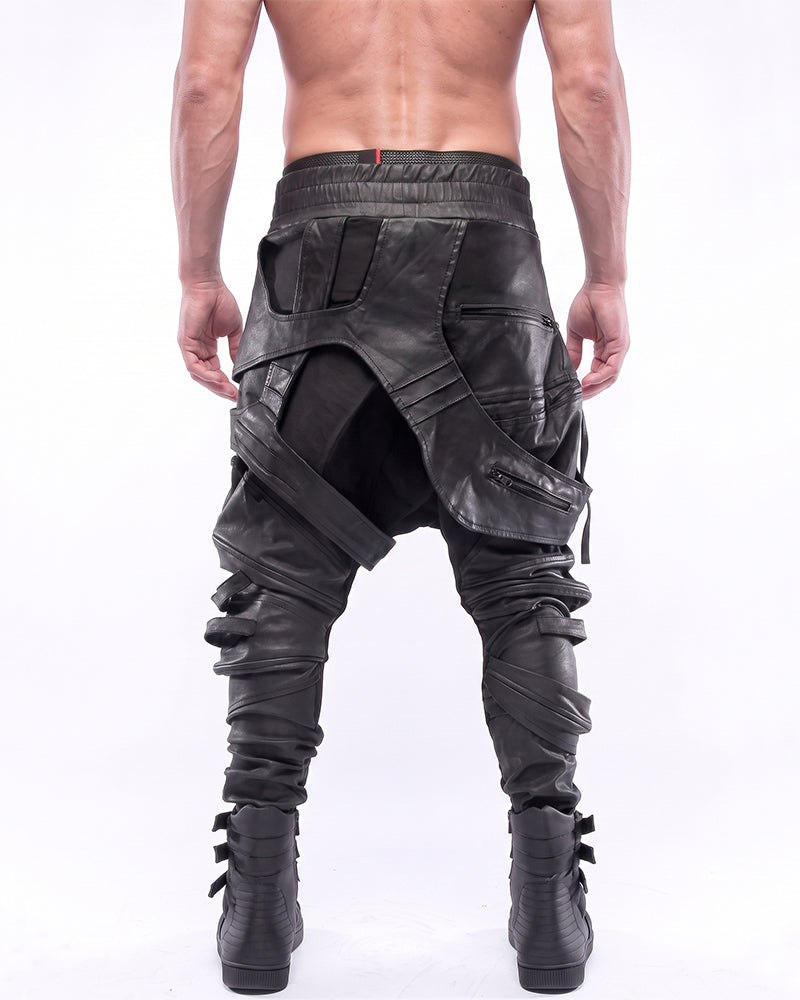 Wasteland Waxed Cut-Out Asymmetric Slim-Fit Pants