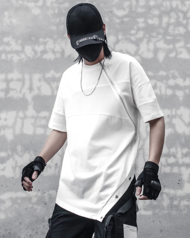 Functional Irregular Stitching Zipper Triangle Hem T-Shirt
