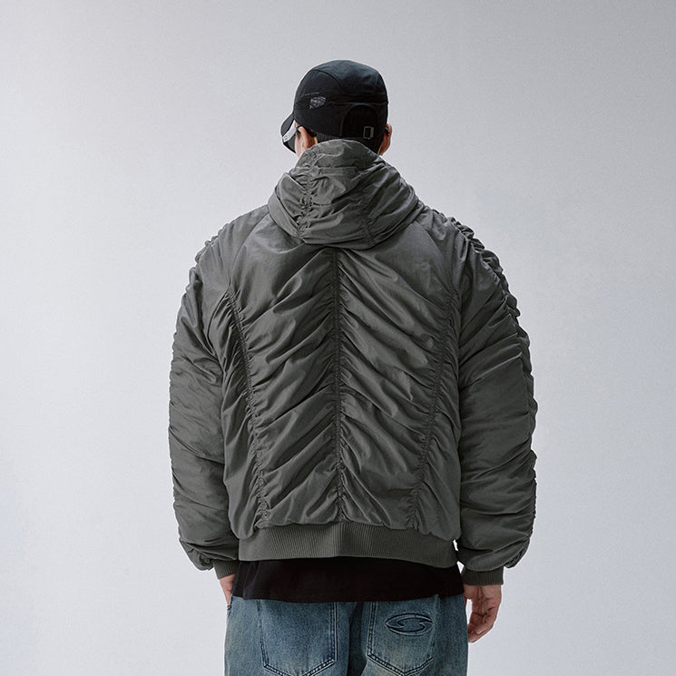 Ruched Nylon Hooded Bomber
