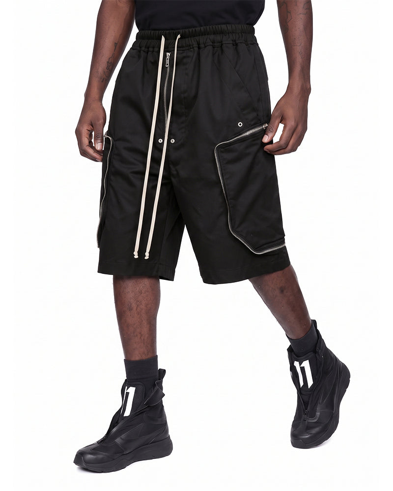 Deconstructed Multi‑Zip Utility Techwear Cargo Shorts