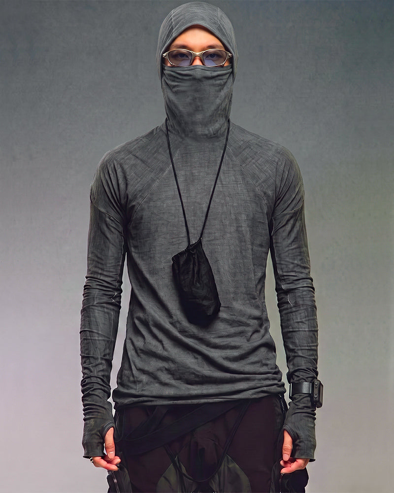 Wasteland Distressed Hooded Masked Long Sleeve T-Shirt