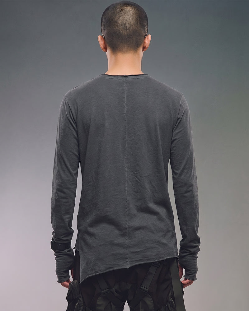 Wasteland Distressed Asymmetric Long Sleeve T-Shirt