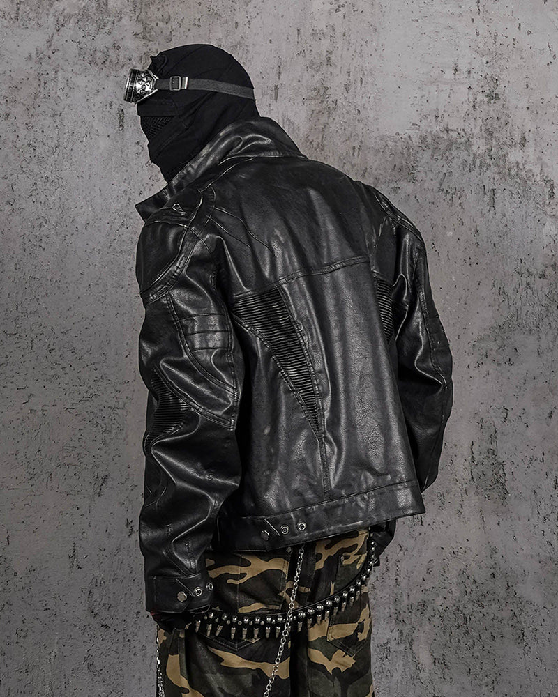 Distressed Midnight Fang Faux Leather Biker Jacket