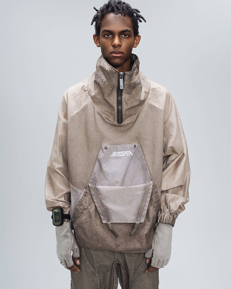 Wasteland Style Washed Patchwork Half-Zip Jacket