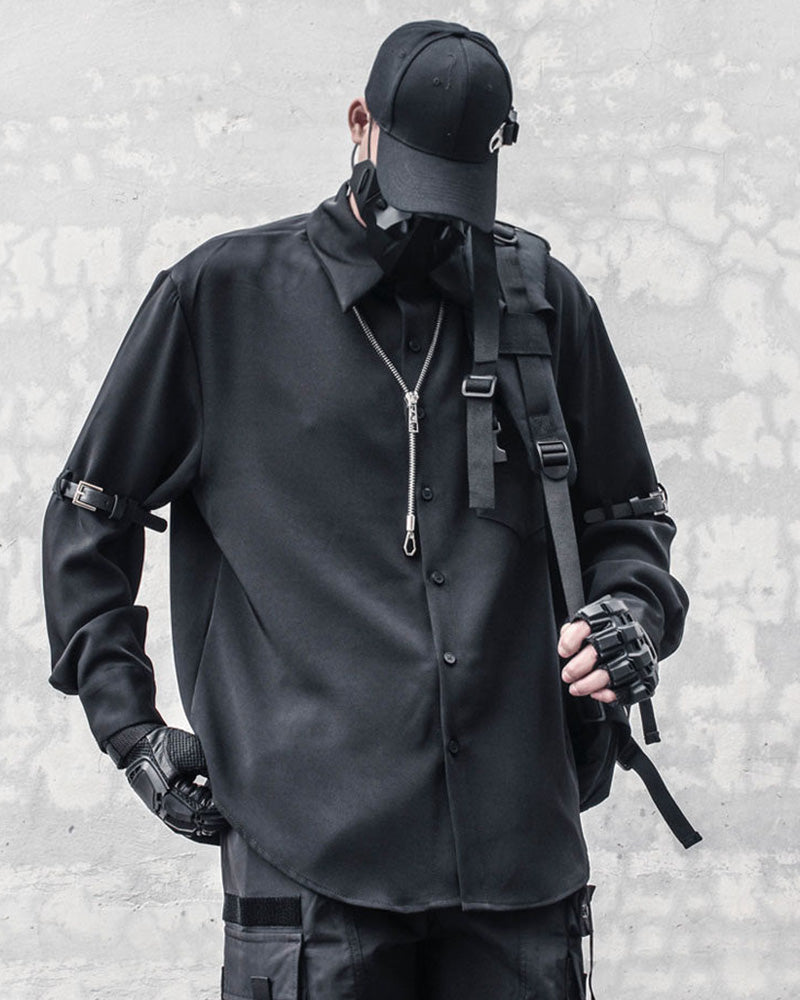 Techwear Japanese Leather Buckle Buckle Shirt