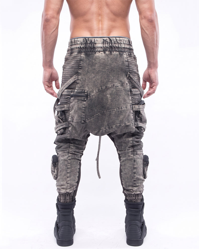 Wasteland Distressed Asymmetric Strap Multi-Cargo Pants