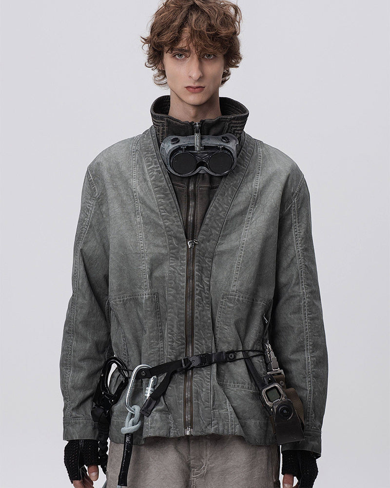Wasteland Distressed V-neck Zip Jacket