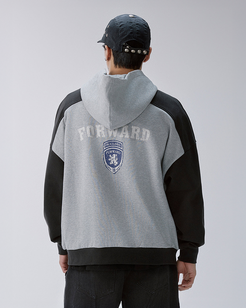 Contrast Panel Badge Graphic Hooded Jacket