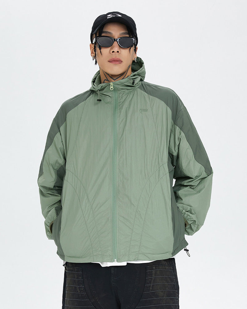 Spliced Drawstring UV Protection Light Jacket