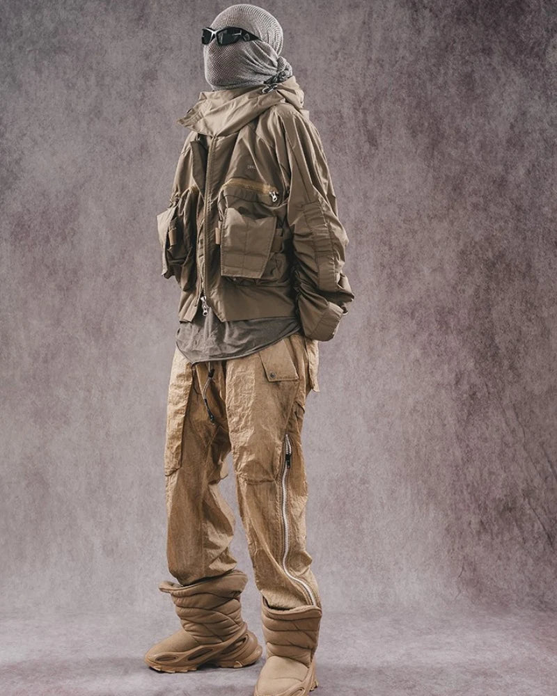 Functional Wasteland-Style 3D-Collar Hooded Jacket
