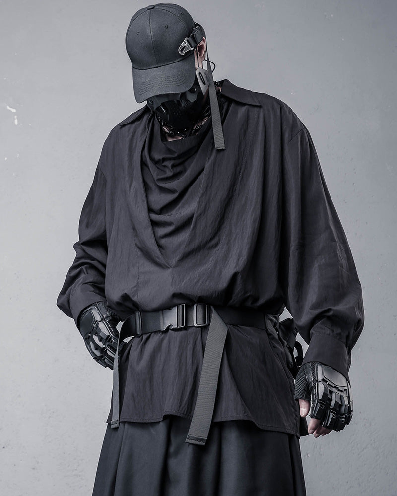 Japanese Darkwear Draped Cowl Neck Layered Shirt