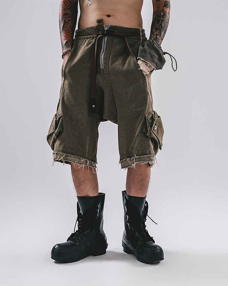 Scorched Earth Belted Drop-Crotch Cargo Shorts