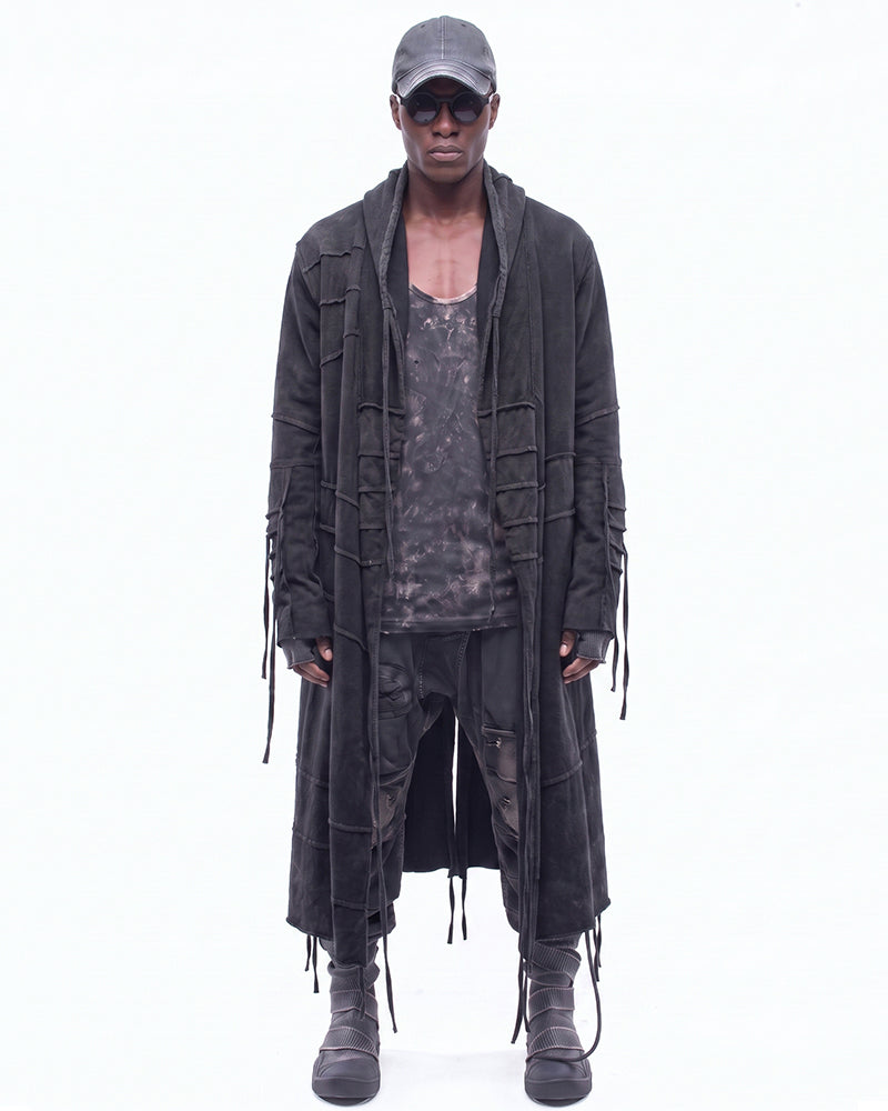 Post‑Apocalyptic Distressed Washed Hooded Duster Coat