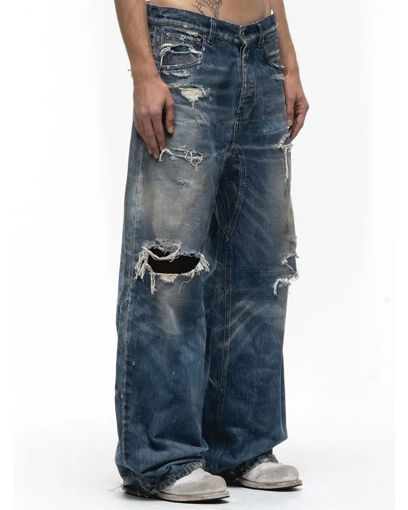 Ripped Curved Spliced Jeans