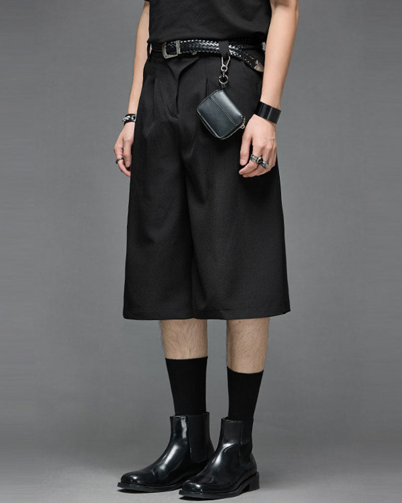 Modern Japanese Wide Leg Pleated Shorts