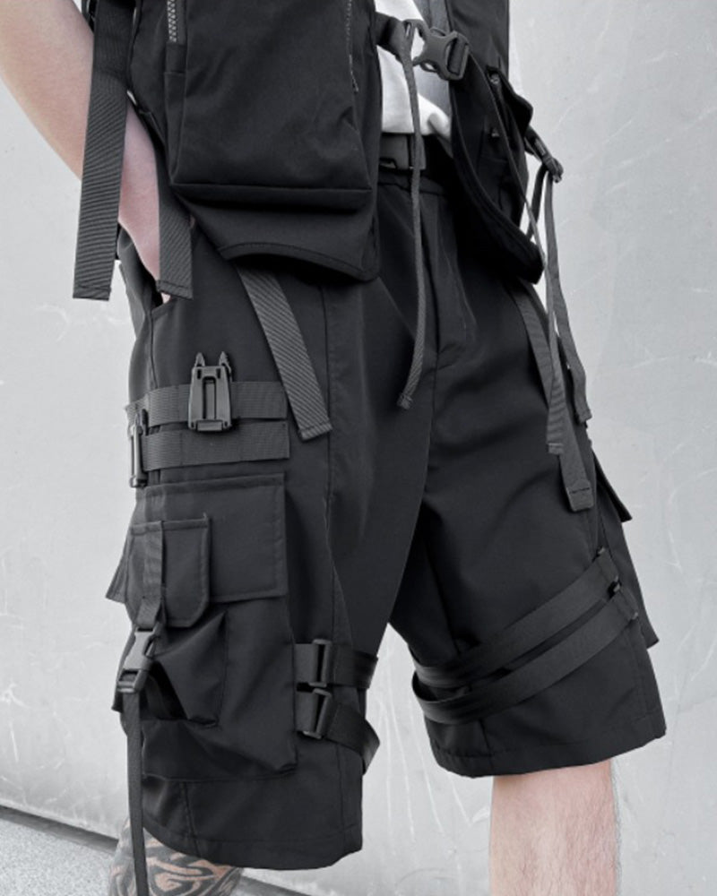Techwear Tactical Buckle Strap Cargo Shorts