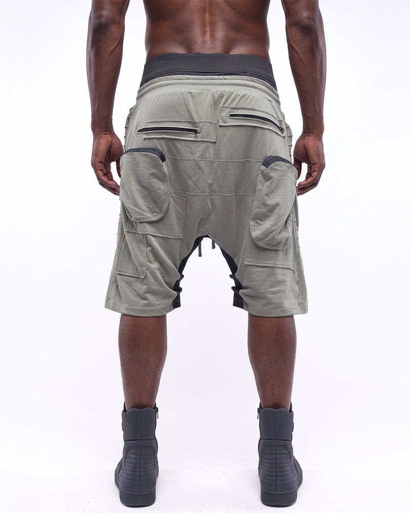 Wasteland Multi-Zip Cargo Contrast Drop-Crotch Shorts
