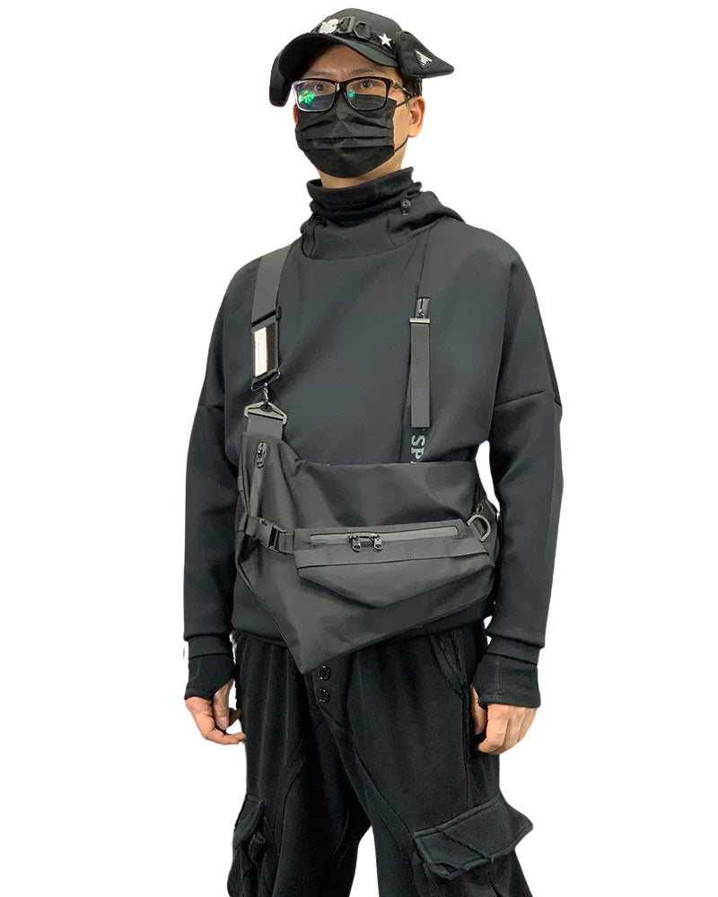 Functional Detachable Black Sling Chest Bag
