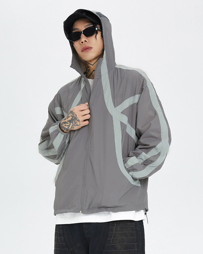 Spliced Drawstring UV Protection Light Jacket