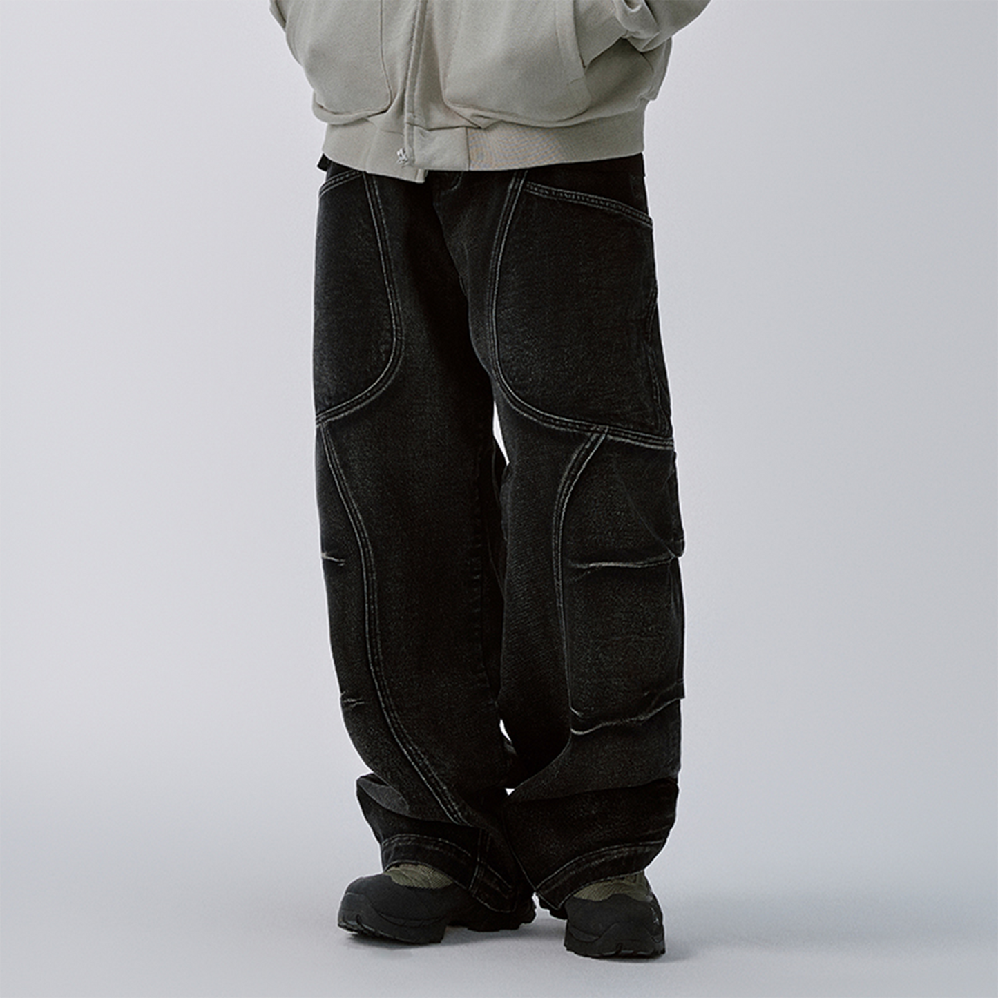 Washed Deconstructed Oversized Denim Cargo Pants