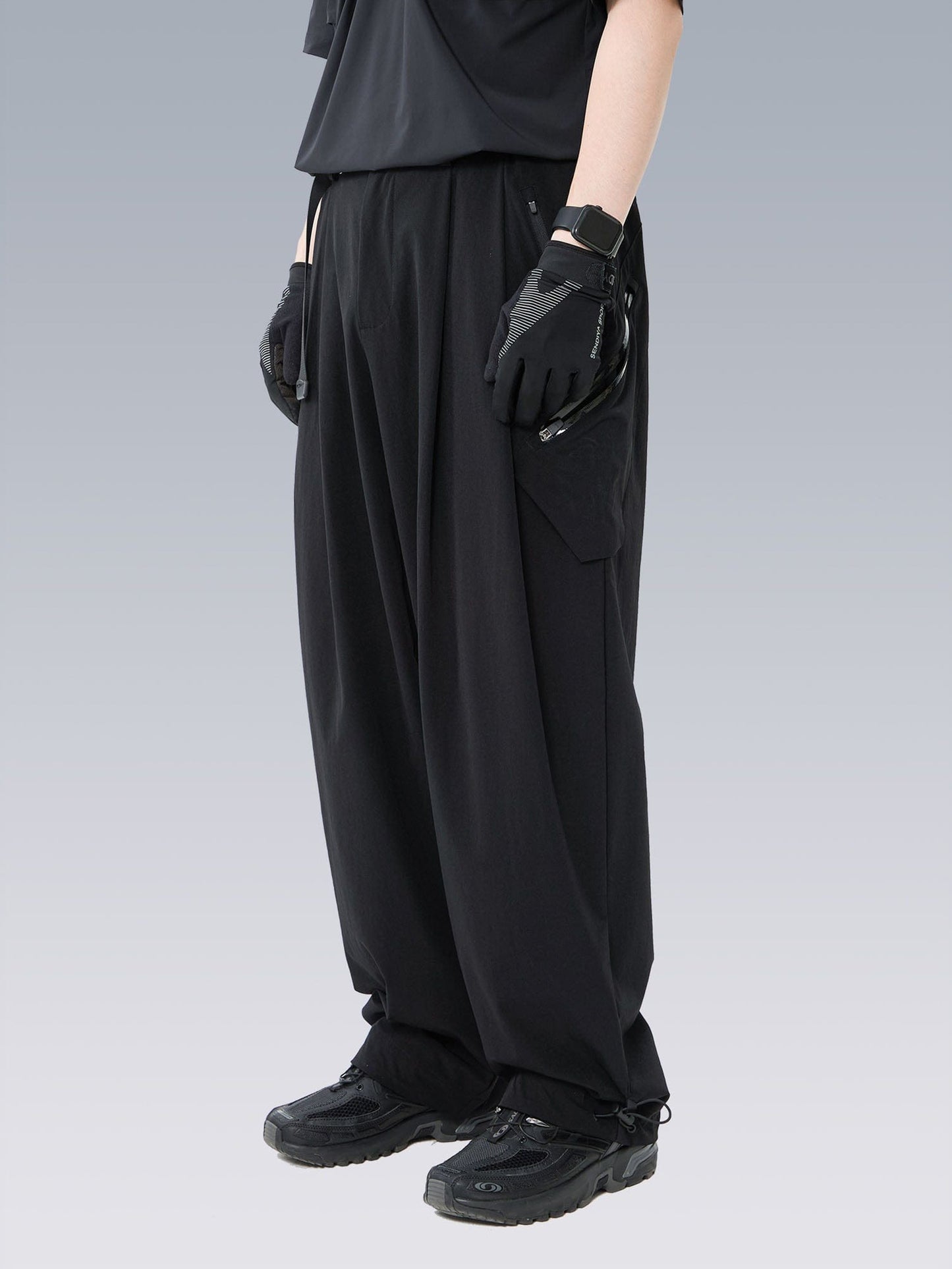 Drawstring-Hem Webbing Belt Utility Pants