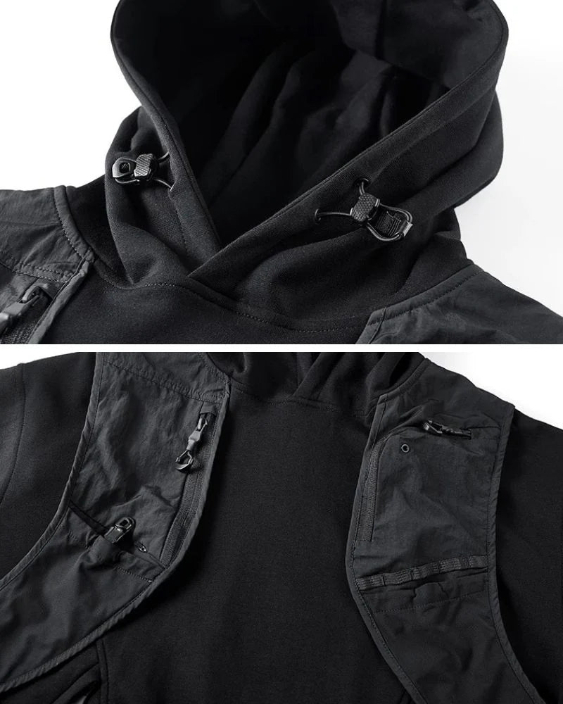 Functional Multi-Pockets Patchwork Hoodie