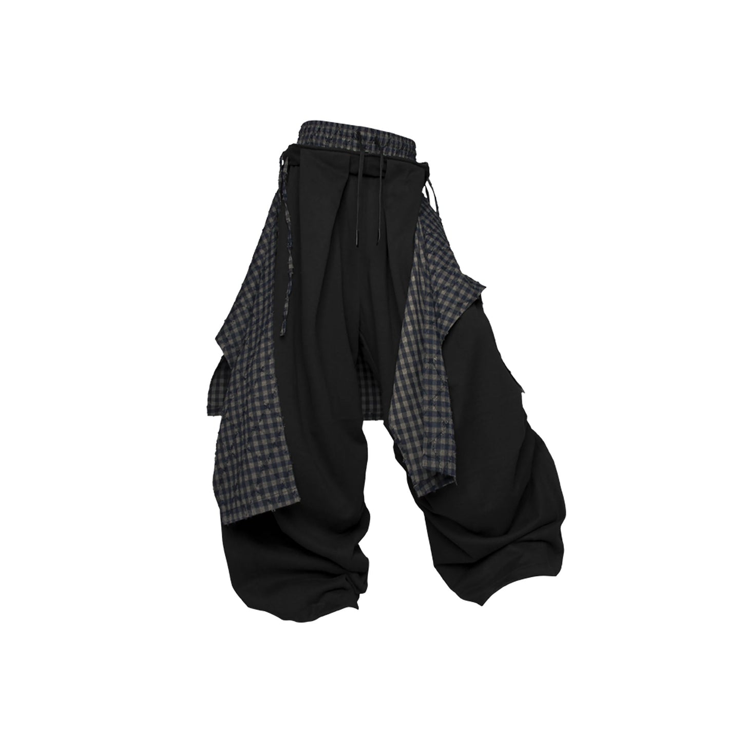 Double Waistband Detachable Back Flap Oversized Sweatpants Black