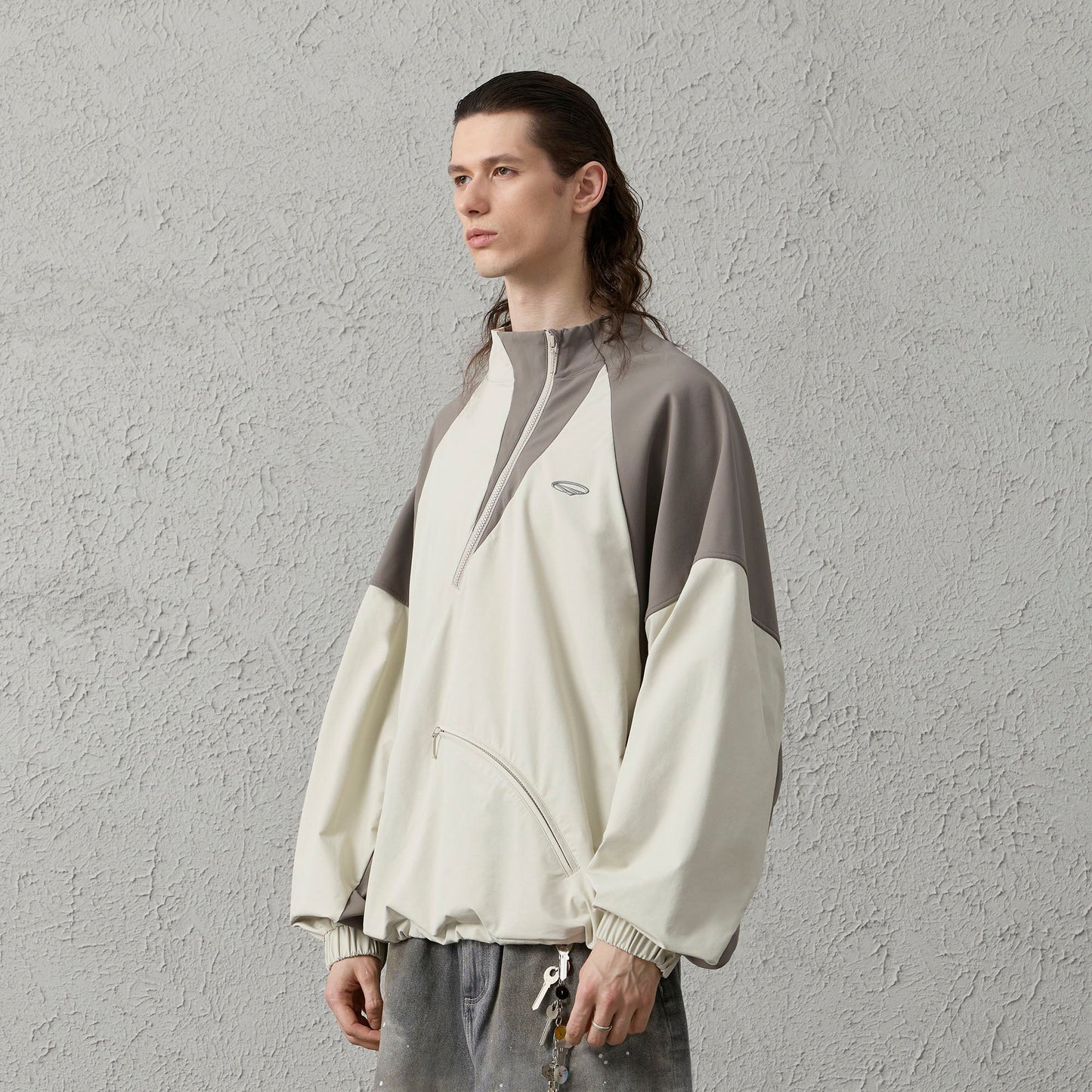 Contrast Diagonal Half Zip Oversized Windbreaker