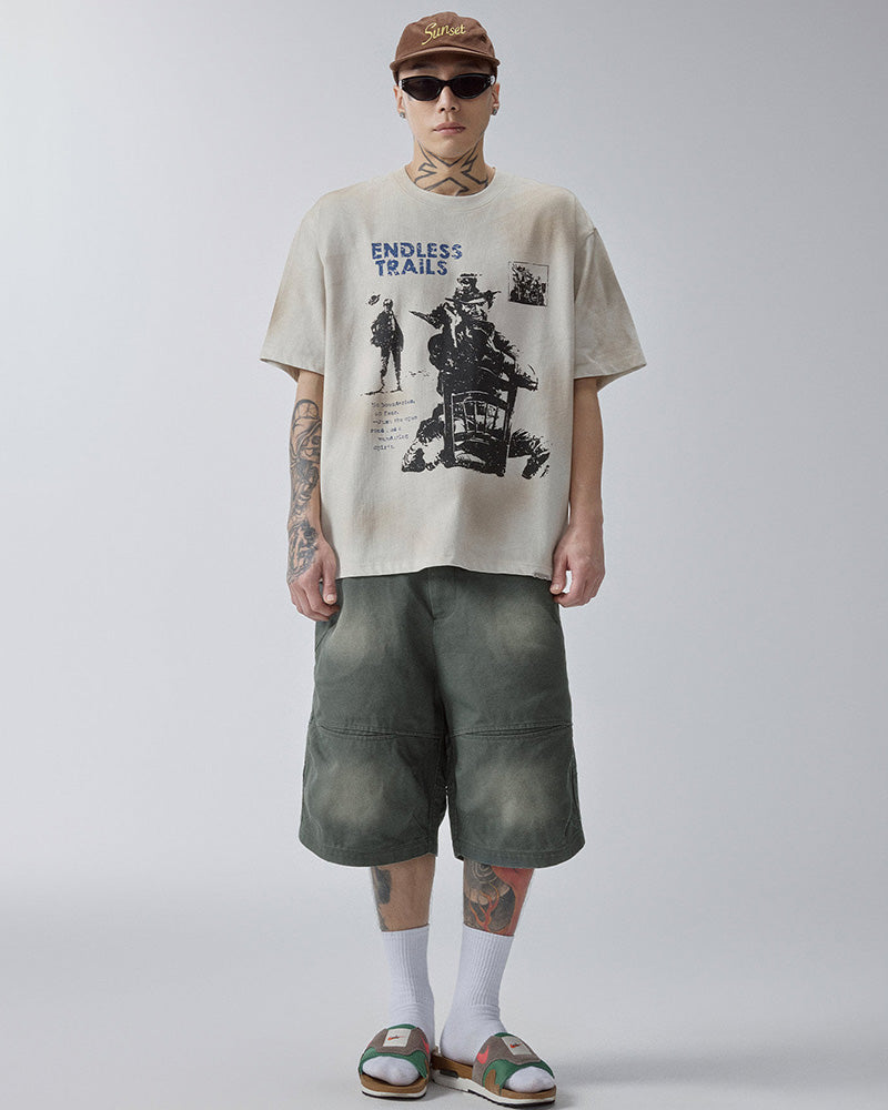 Washed Gradient Oversized Cargo Shorts