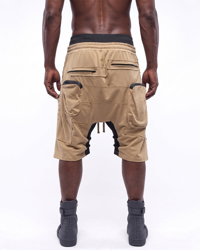 Wasteland Asymmetric Multi-Zip Drop-Crotch Shorts