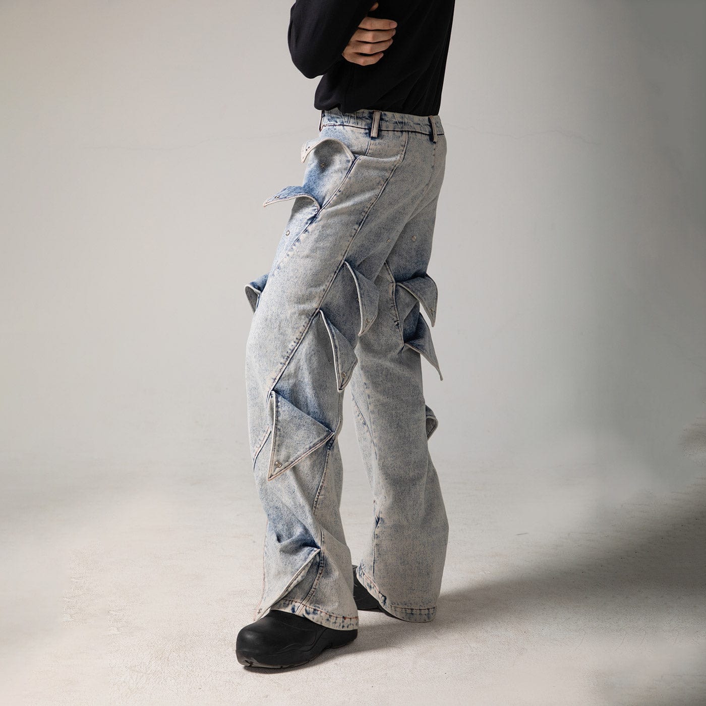 Deconstructed Rose Petals Washed Jeans