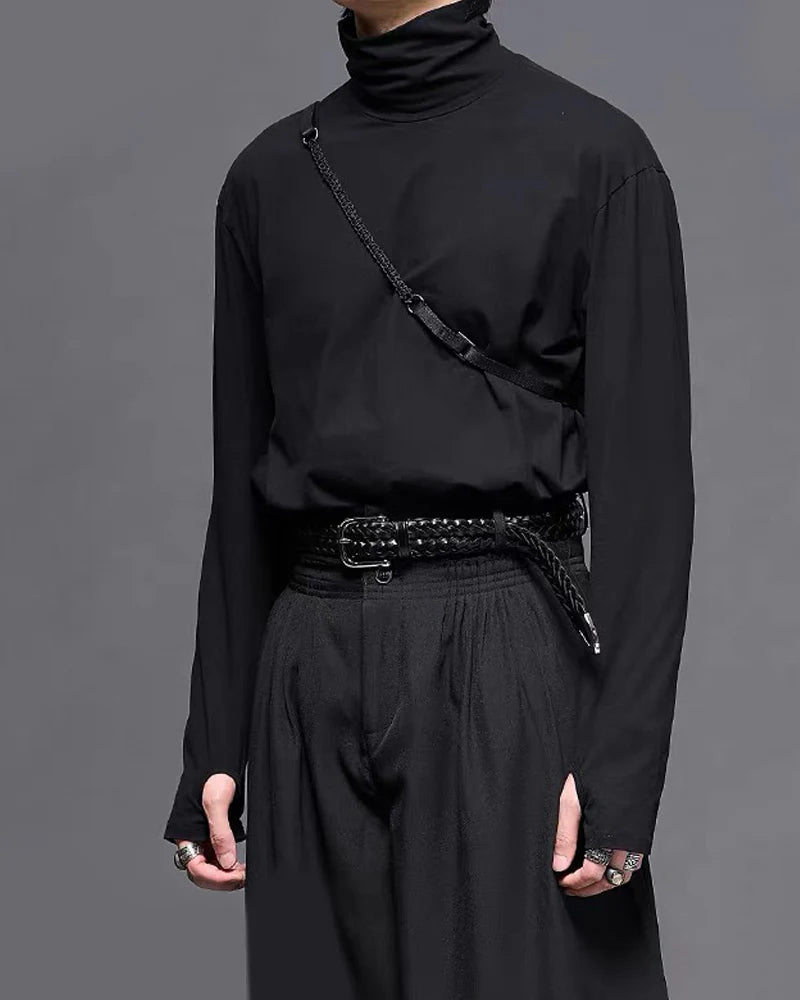 Modern Japanese Mock Neck Long-Sleeve T-Shirt