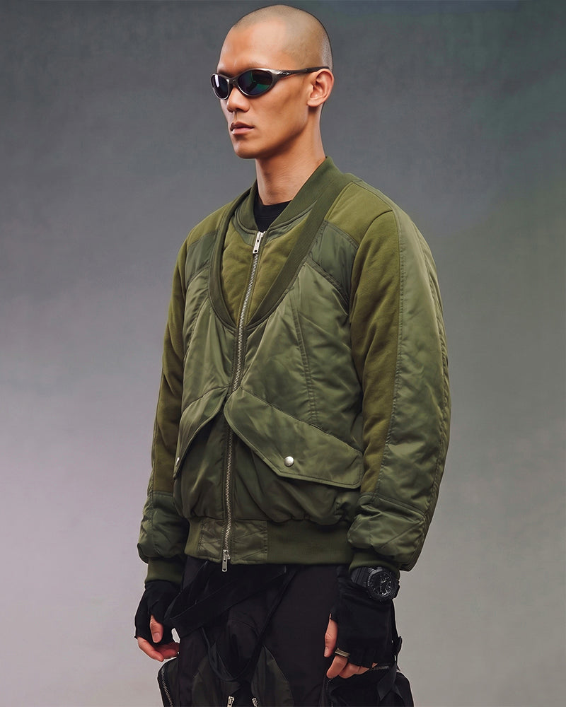 Deconstructed Double Collar Layered Contrast Bomber Jacket