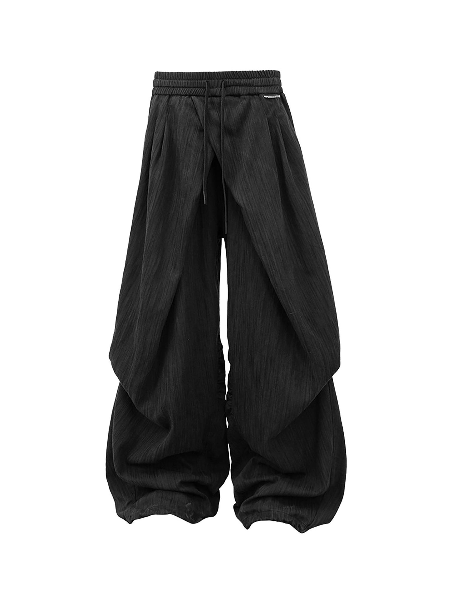 Crinkled Drawstring Oversized Pants Black