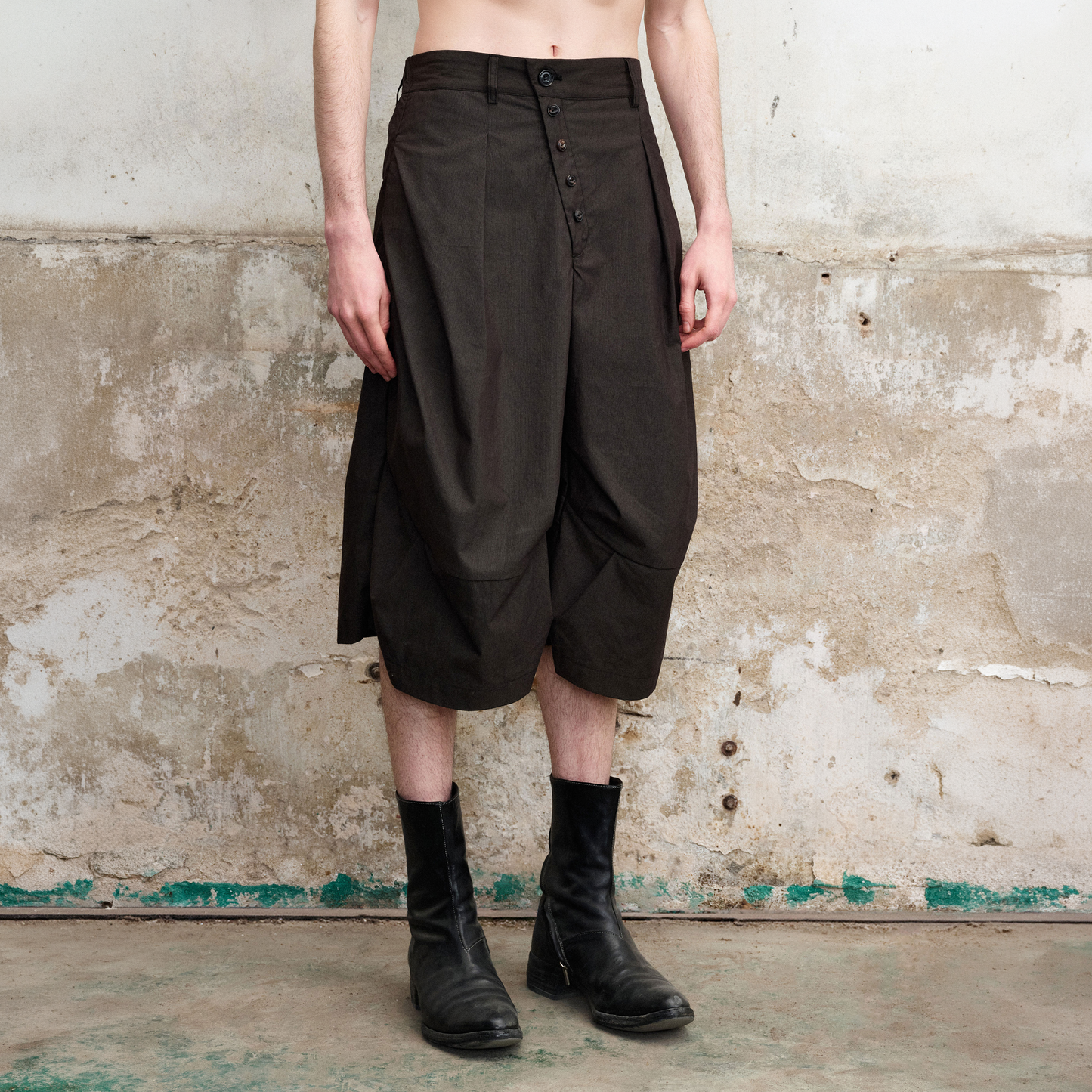 Pleated Button-Fly Shorts