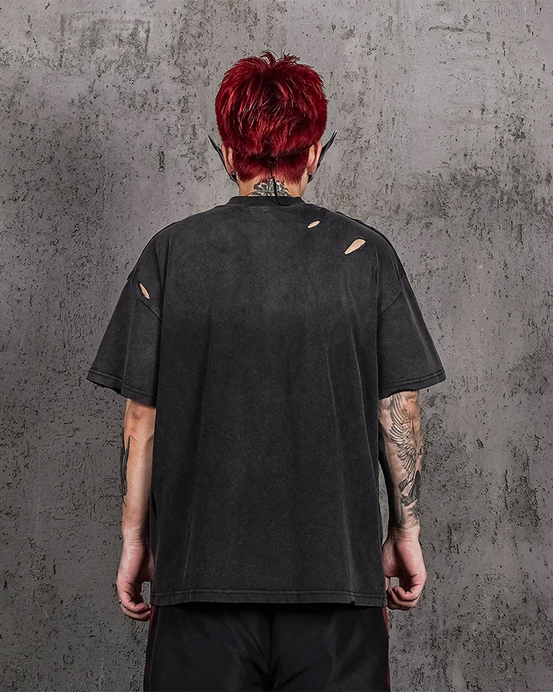 Washed Ripped Gradient T-Shirt Black