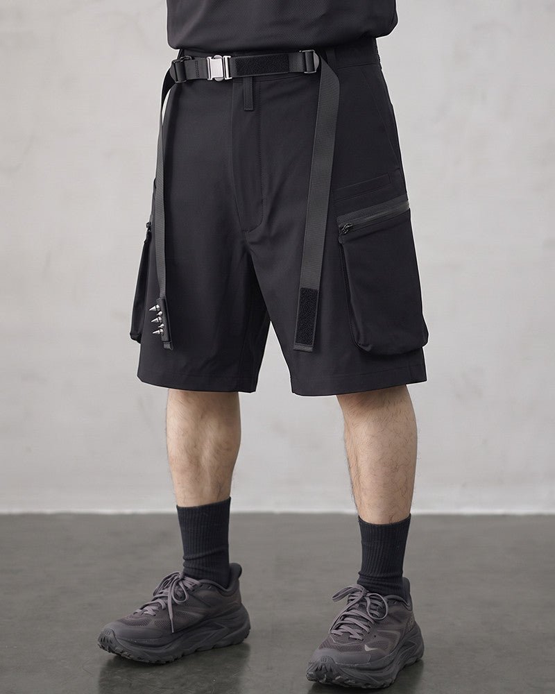 Water-Repellent Adjustable-Waist Techwear Shorts