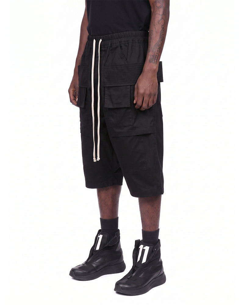 Deconstructed Darkwear Multi‑Pocket Utility Cargo Shorts