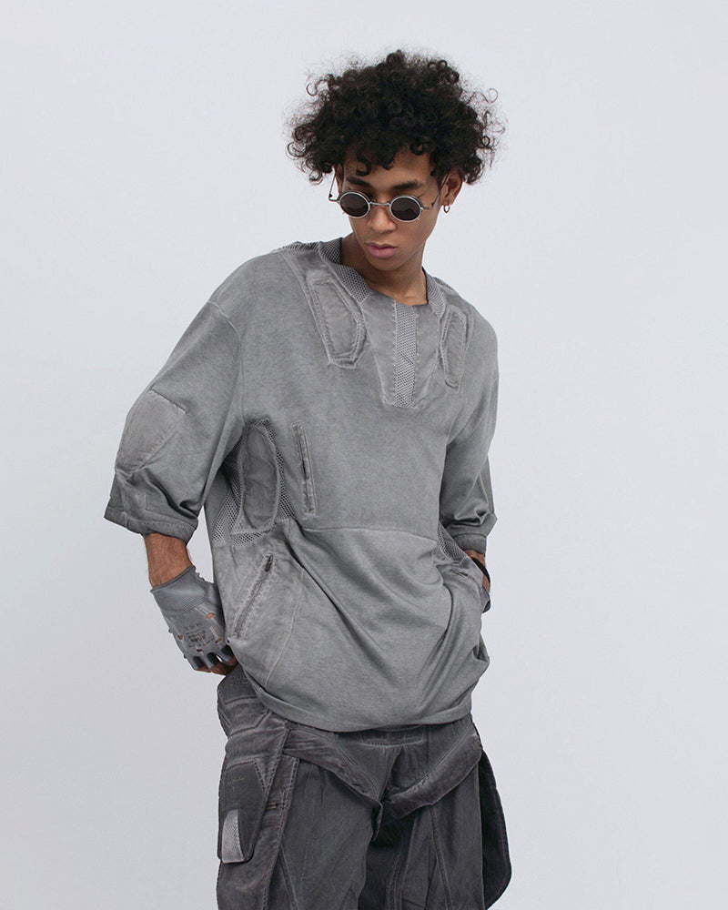Wasteland Dirty-Dye Mesh Panel Tactical T-Shirt