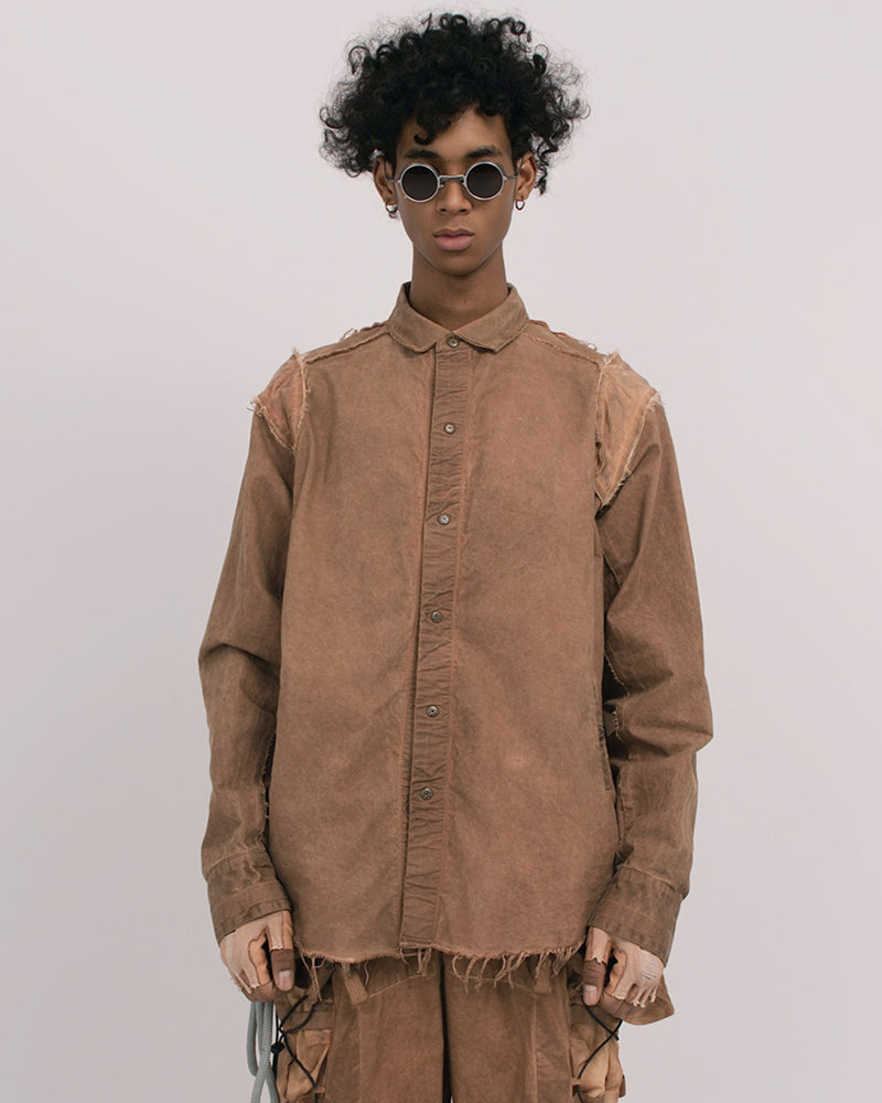 Wasteland Distressed Frayed Button Long-Sleeve Shirt