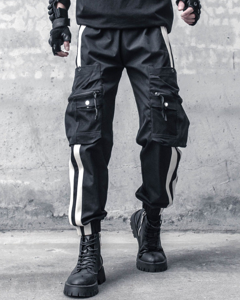 Techwear Striped Side-Pocket Cargo pants