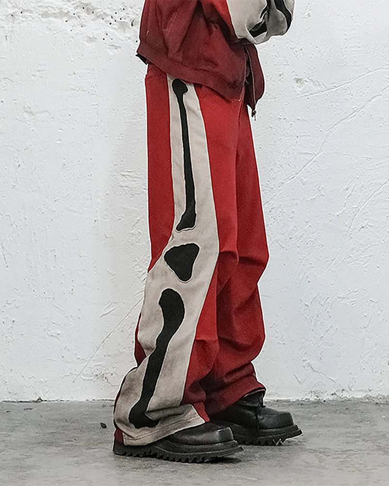 Skeleton Distressed Contrast Panel Sweatpants