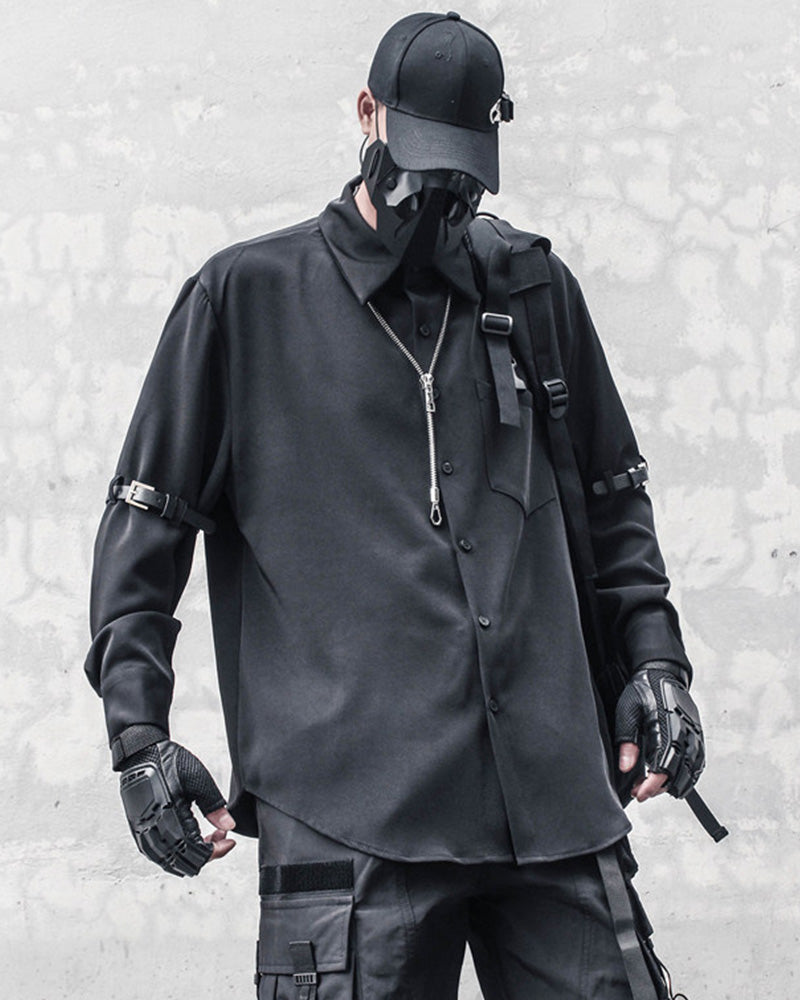 Techwear Japanese Leather Buckle Buckle Shirt