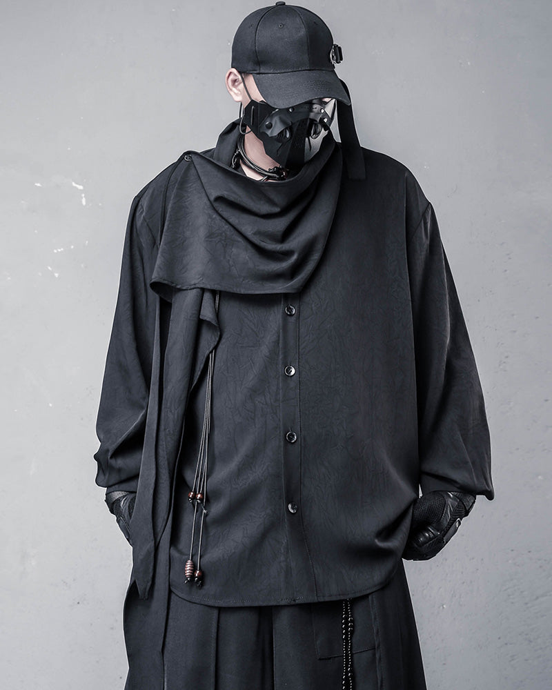 Darkwear Style Japanese Urban Scarf Collar Shirt