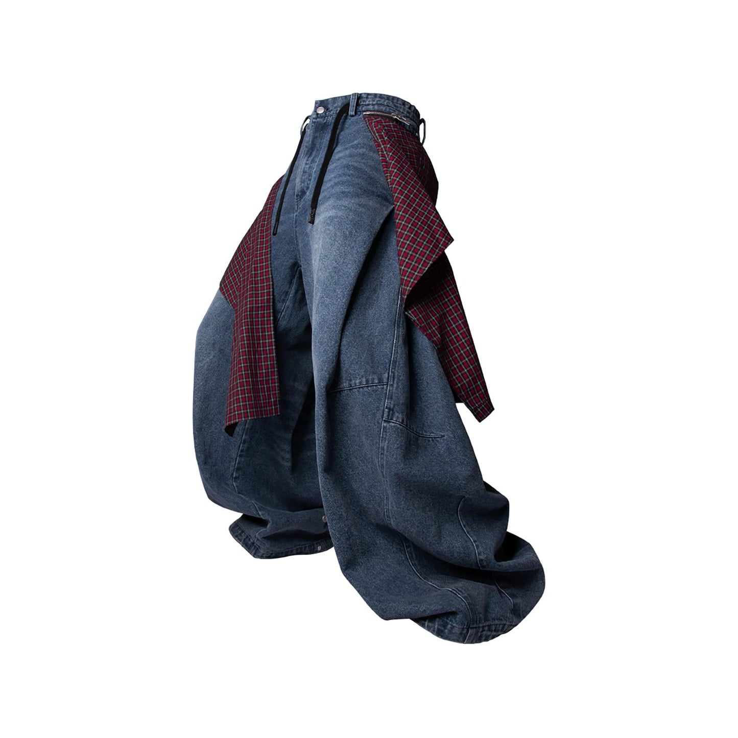 Detachable Drape Drawstring Baggy Jeans Blue