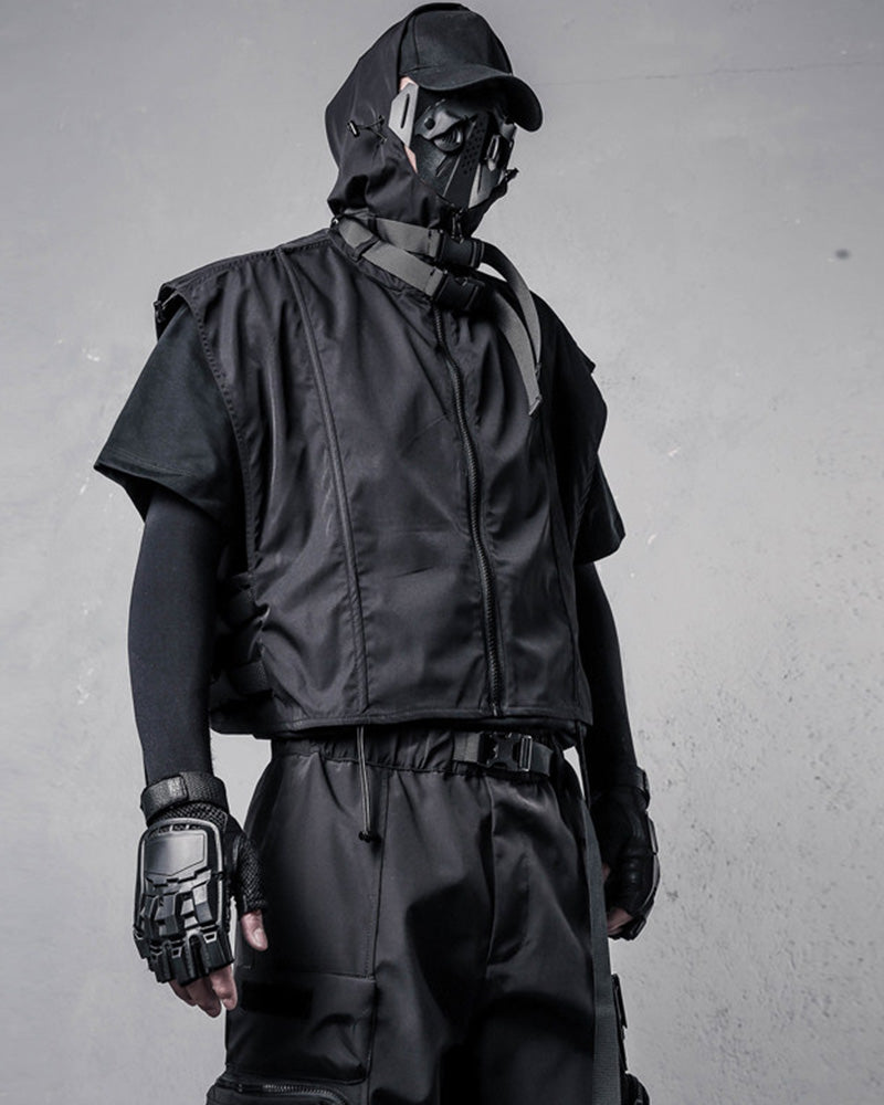 Techwear Hooded Sleeveless Cargo Vest