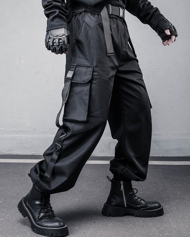 Tactical Strap-Detail Techwear Cargo Pants